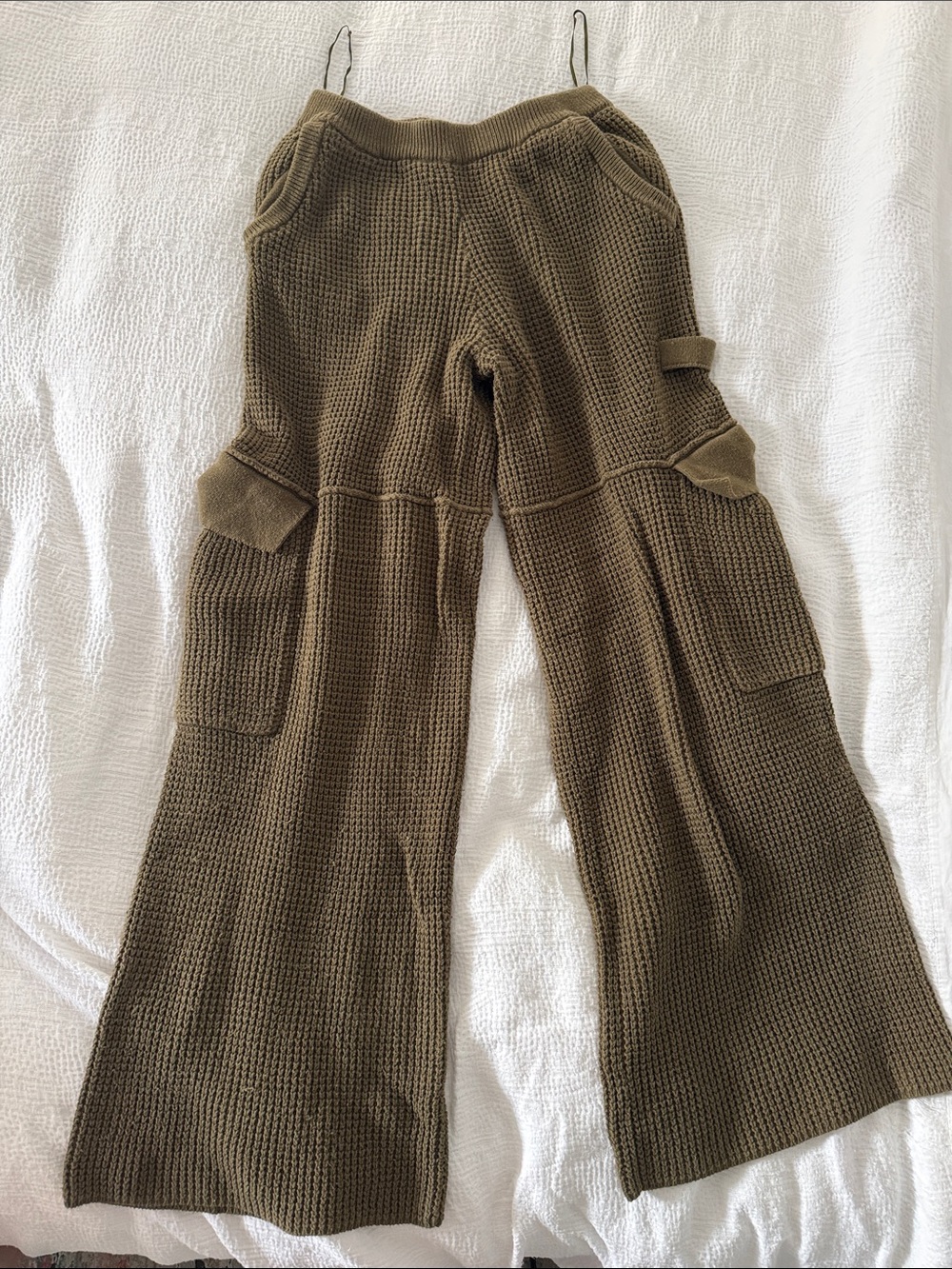 Blue Blush Olive Knit Cargo Wide-Leg Pants
